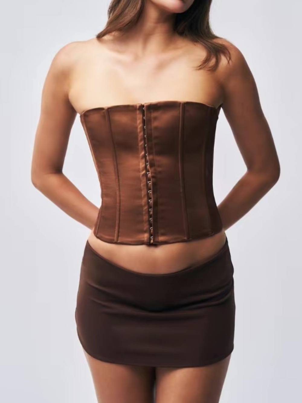 Danielle GUIZIO micro mini stretch skirt in brown